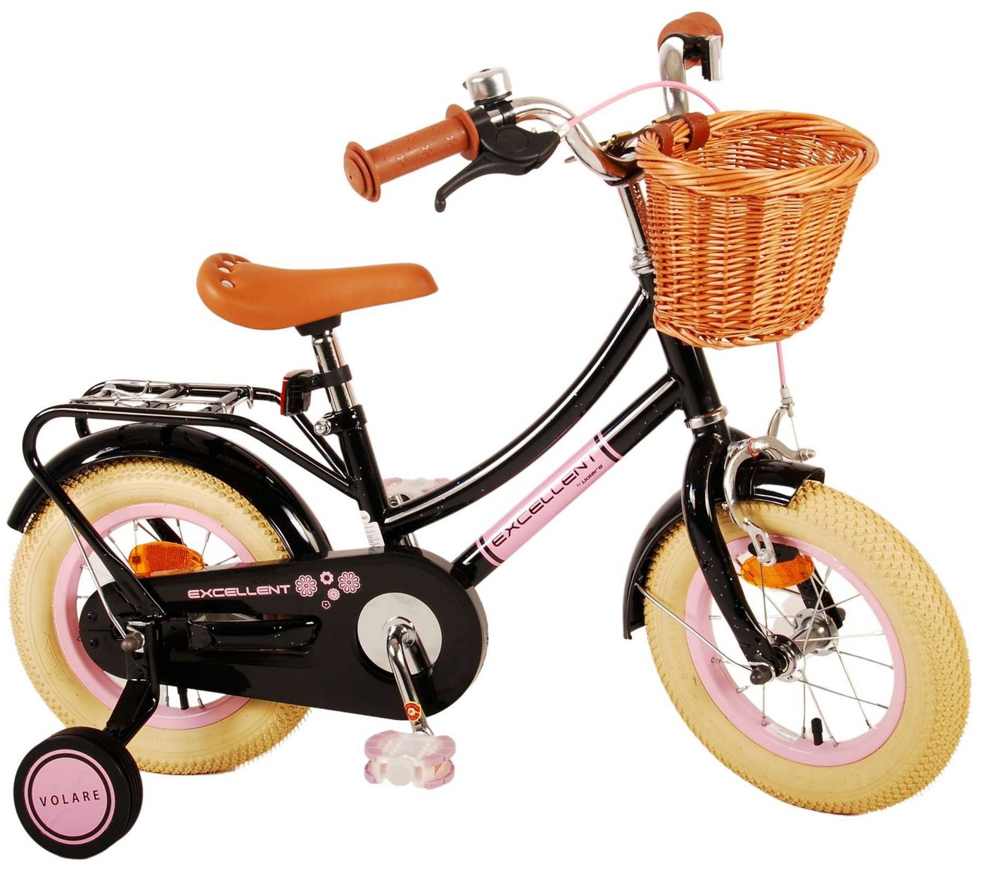 TPFSports Kinderfahrrad Volare Excellent 12 Zoll mit Rücktritt + Handbremse, 1 Gang, (Mädchen Fahrrad - Rutschfeste Sicherheitsgriffe), Kinder Fahrrad 12 Zoll mit Stützräder Laufrad Mädchen Kinderrad von TPFSports