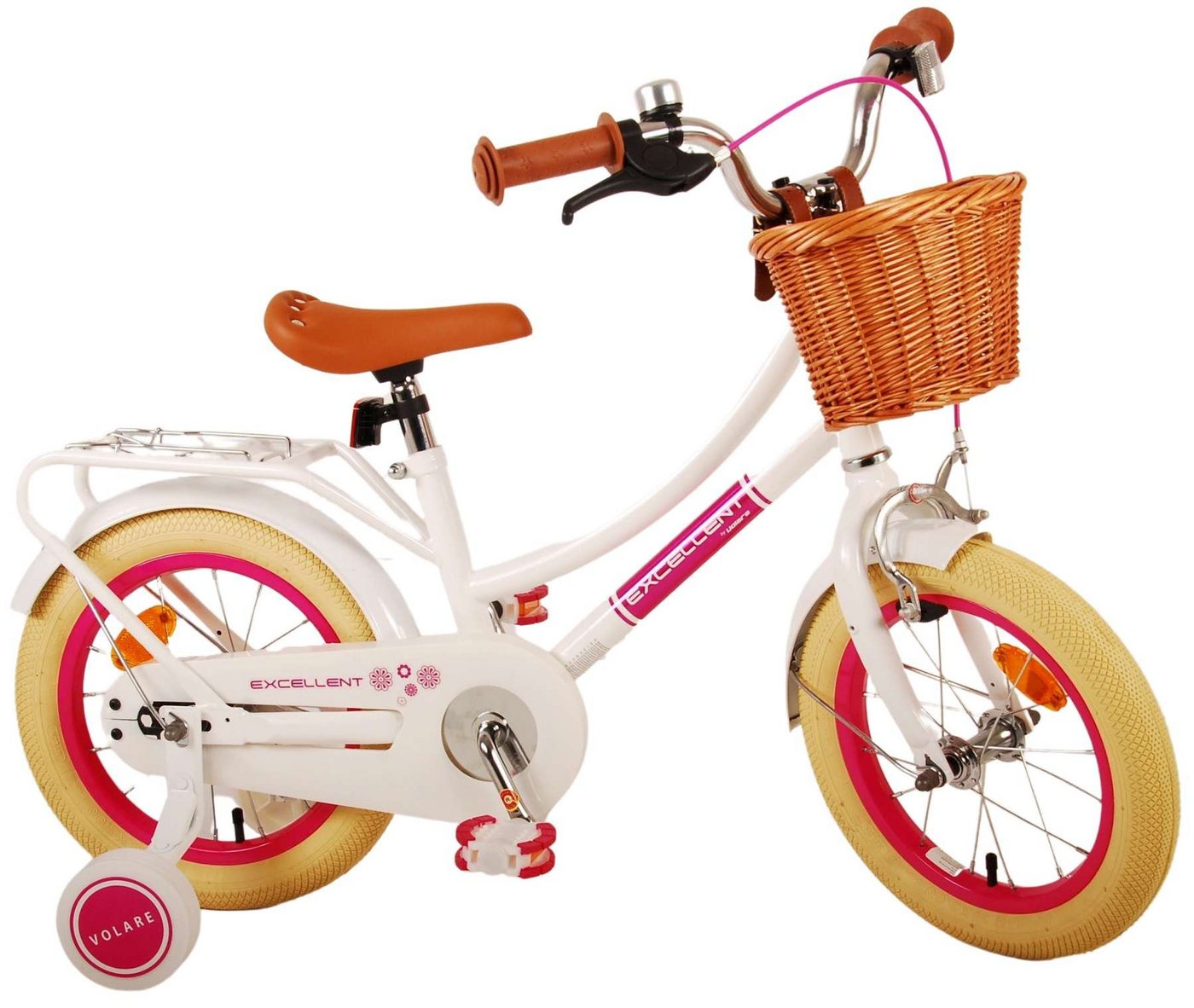 TPFSports Kinderfahrrad Volare Excellent 14 Zoll mit Rücktritt + Handbremse, 1 Gang, (Mädchen Fahrrad - Rutschfeste Sicherheitsgriffe), Kinder Fahrrad 14 Zoll mit Stützräder Laufrad Mädchen Kinderrad von TPFSports