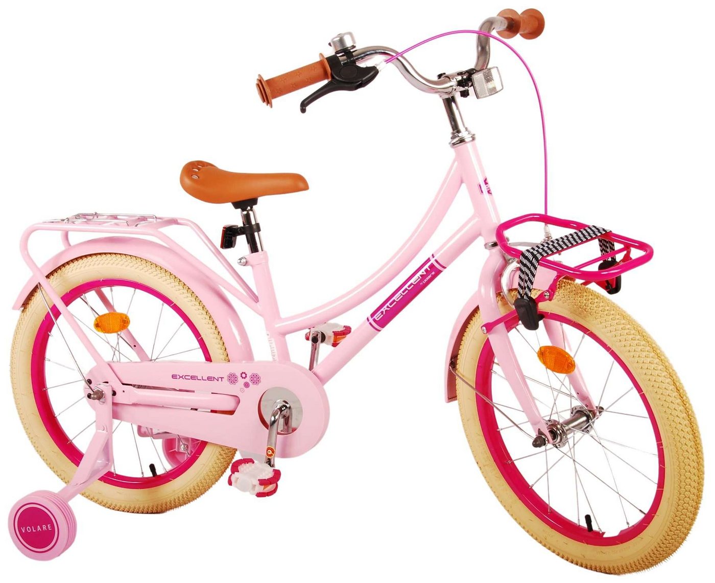 TPFSports Kinderfahrrad Volare Excellent 18 Zoll mit Rücktritt + Handbremse, 1 Gang, (Mädchen Fahrrad - Rutschfeste Sicherheitsgriffe), Kinder Fahrrad 18 Zoll mit Stützräder Laufrad Mädchen Kinderrad von TPFSports