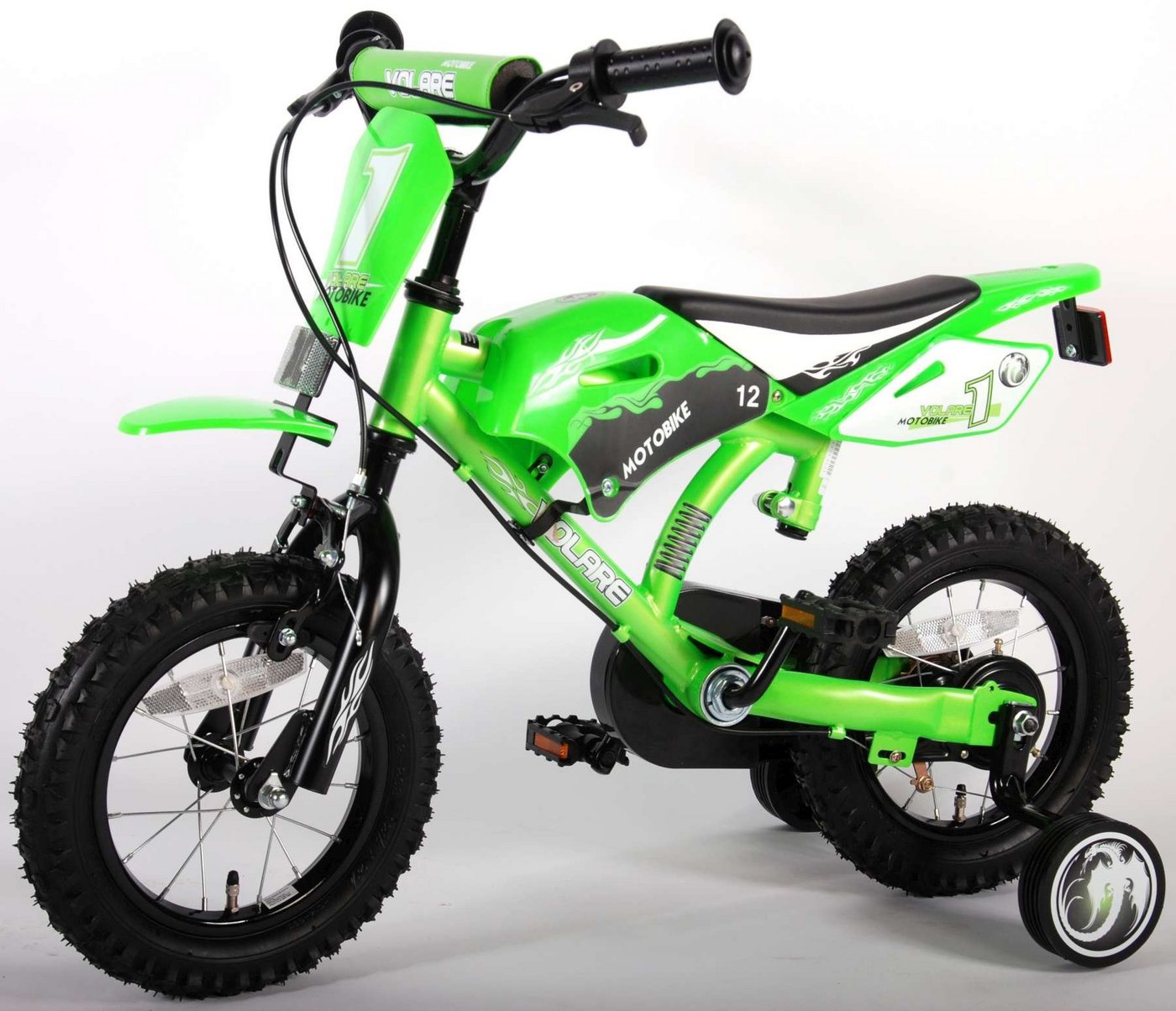 TPFSports Kinderfahrrad Volare Motorbike 12 Zoll mit 2x Handbremse, 1 Gang, (Jungs Motocross Fahrrad - Rutschfeste Sicherheitsgriffe), Kinder Fahrrad 12 Zoll mit Stützräder - Motorrad Kinderrad - Grün von TPFSports