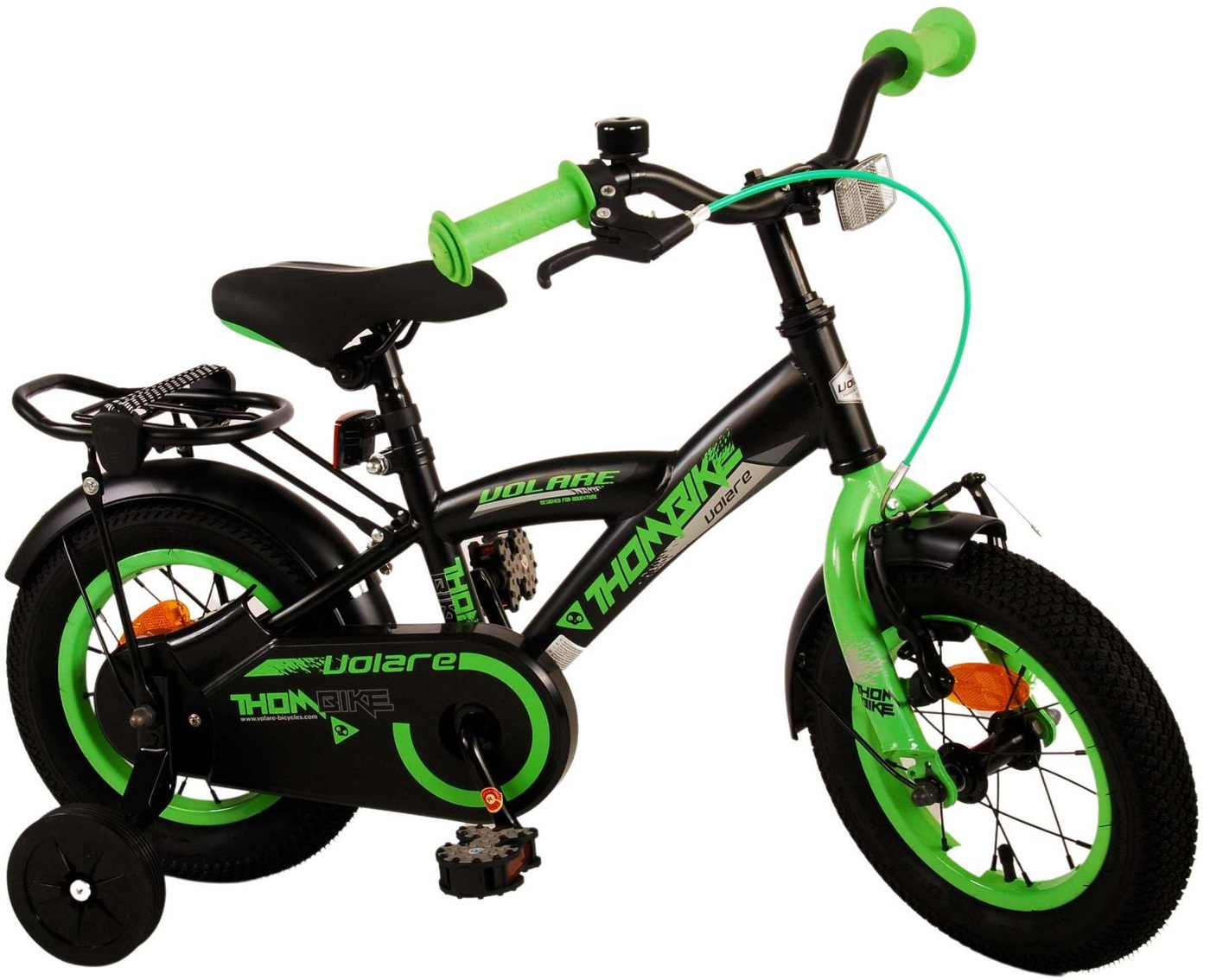 TPFSports Kinderfahrrad Volare Thombike 12 Zoll mit Rücktritt und Handbremse, 1 Gang, (Jungs Fahrrad - Rutschfeste Sicherheitsgriffe), Kinder Fahrrad 12 Zoll mit Stützrädern und Klingeln - Schwarz von TPFSports