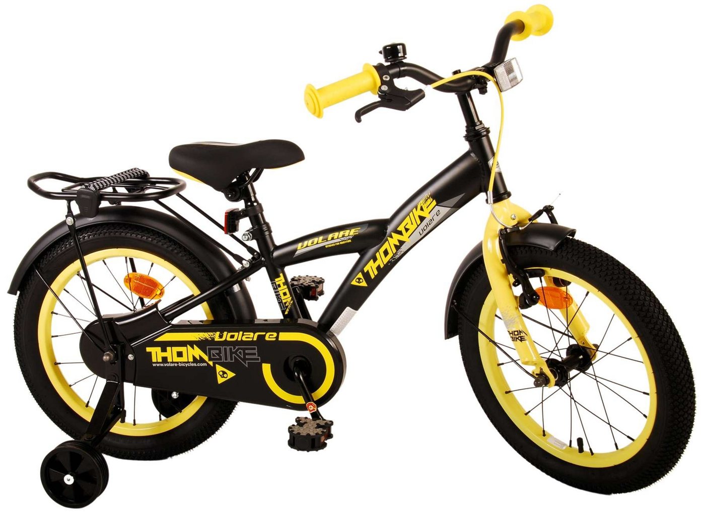 TPFSports Kinderfahrrad Volare Thombike 16 Zoll mit Rücktritt und Handbremse, 1 Gang, (Kinder Jugend Fahrrad - Jungsfahrrad - Rutschfeste Sicherheitsgriffe), Kinder Fahrrad 16 Zoll - Jugend Fahrrad - Schwarz/Gelb von TPFSports