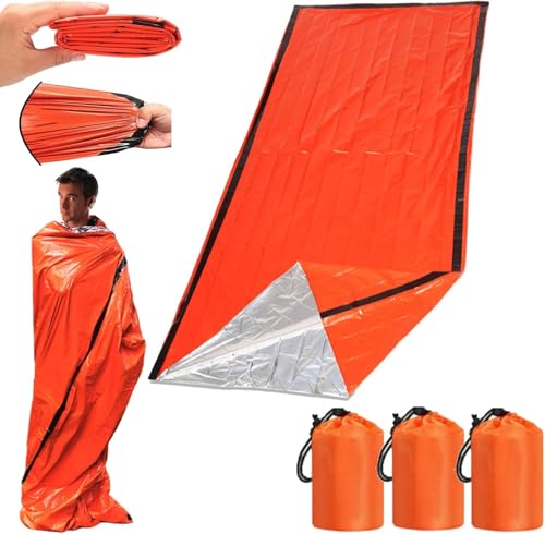 TPPDZYLEKZ Notfallschlafsack, [NEU] 84"X36" Notfallschlafsäcke zum Überleben, Notfallschlafsack im Taschenformat, wasserdichter Thermo-Biwaksack für Camping, Wandern, Outdoor, Reisen,3Pcs von TPPDZYLEKZ