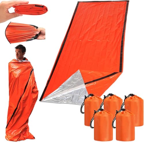 TPPDZYLEKZ Notfallschlafsack, [NEU] 84"X36" Notfallschlafsäcke zum Überleben, Notfallschlafsack im Taschenformat, wasserdichter Thermo-Biwaksack für Camping, Wandern, Outdoor, Reisen,5Pcs von TPPDZYLEKZ