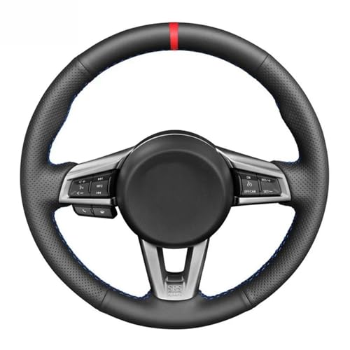 TQABADQ Auto Lenkrad Lenkradabdeckung mit handgenähter schwarzer Echtleder roter Markierung, für Mazda MX-5 MX5 2016 2017 2018 2019 2020 von TQABADQ