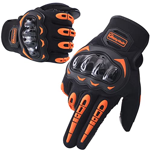 TRABIG Motorradhandschuhe Herren Touchscreen mit Vollfinger Hartknöchelschutz, Sport Handschuhe Professionelle Motorrad Unisex, Sommerhandschuhe für Motorradfahren, Camping und Roller (Orange, M) von TRABIG