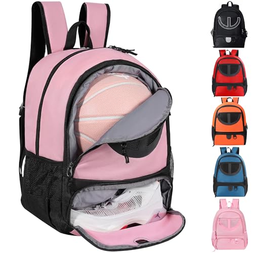 Basketballtasche für Damen, mit Ball- und Schuhfach, 30 l Fassungsvermögen, leicht, atmungsaktiv, für Mädchen, Fußball, Volleyball, Sport, Reisen, Schule, Fitnessstudio, Schwarz/Rosa Basketballtasche für Damen, mit Ball- und Schuhfach, 30 l Fassungsvermögen, leicht, atmungsaktiv, für Mädchen, Fußball, Volleyball, Sport, Reisen, Schule, Fitnessstudio, Schwarz/Rosa von TRAILKICKER