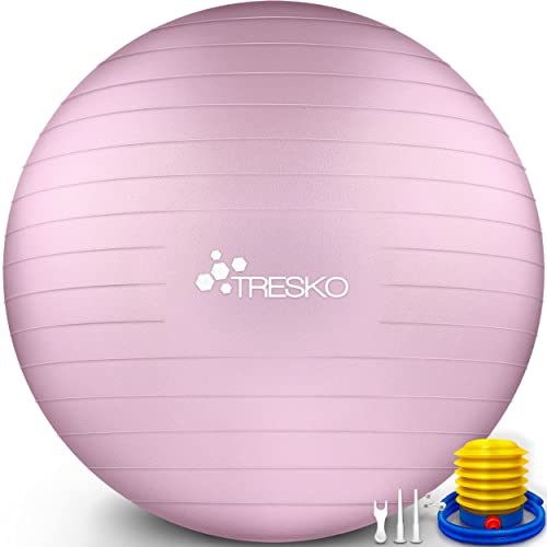 TRESKO Gymnastikball mit GRATIS Übungsposter inkl. Luftpumpe - Yogaball BPA-Frei | Sitzball Büro | Anti-Burst | 300 kg,Princess-Rosa,55cm (für Körpergröße unter 155cm) von TRESKO