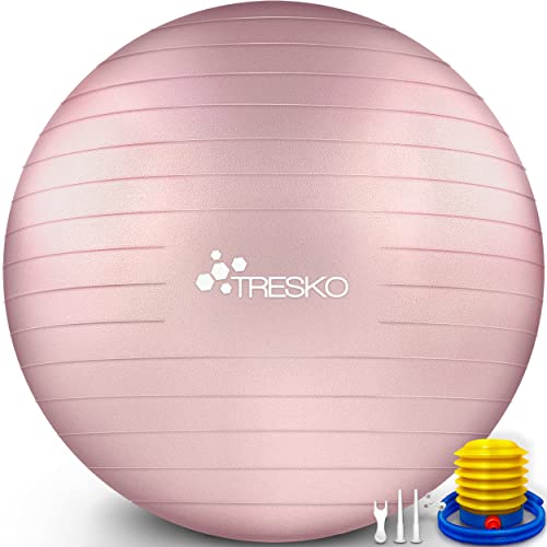 TRESKO Gymnastikball mit GRATIS Übungsposter inkl. Luftpumpe - Yogaball BPA-Frei | Sitzball Büro | Anti-Burst | 300 kg,Rose-Gold,55cm (für Körpergröße unter 155cm) von TRESKO