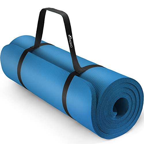 TRESKO Yogamatte Phthalatfrei - Gymnastikmatte rutschfest, Pilatesmatte Fitnessmatte mit Tragegurt, 190 x 100 x 1,5 cm Blau von TRESKO