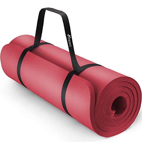 TRESKO Yogamatte Phthalatfrei - Gymnastikmatte rutschfest, extra dicke Pilatesmatte Fitnessmatte mit Tragegurt, 185 x 60 x 1,5 cm Rot von TRESKO