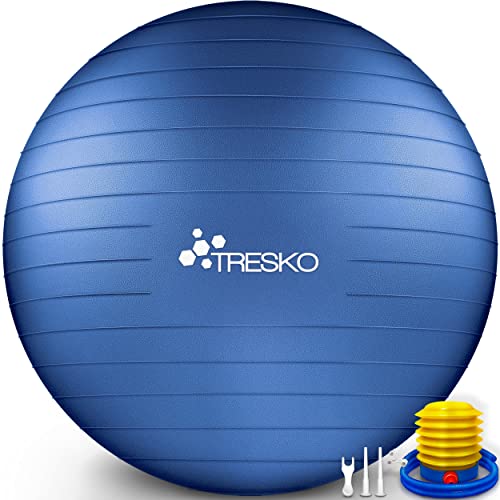 TRESKO Gymnastikball mit GRATIS Übungsposter inkl. Luftpumpe - Yogaball BPA-Frei | Sitzball Büro | Anti-Burst | 300 kg,Indigoblau,75cm (für Körpergröße 175 - 185cm) von TRESKO