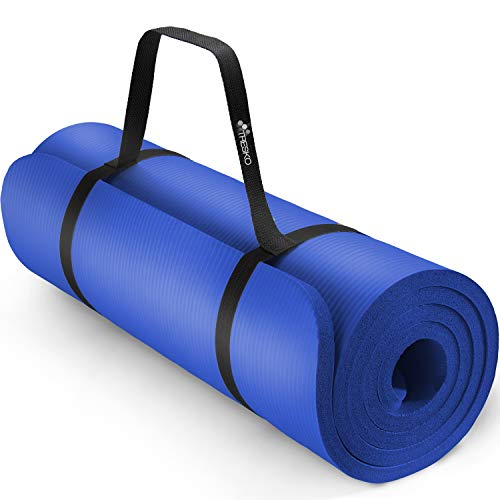 TRESKO Yogamatte Phthalatfrei - Gymnastikmatte rutschfest, Pilatesmatte Fitnessmatte mit Tragegurt, 185 x 60 x 1,5 cm Dunkelblau von TRESKO