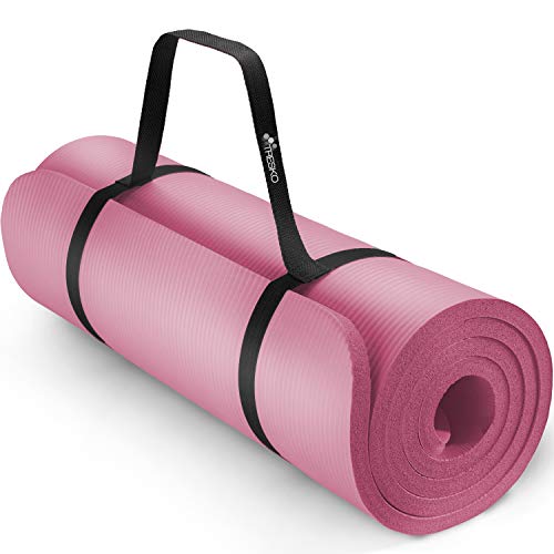 TRESKO Yogamatte Phthalatfrei - Gymnastikmatte rutschfest, extra dicke Pilatesmatte Fitnessmatte mit Tragegurt, 185 x 60 x 1,0 cm von TRESKO