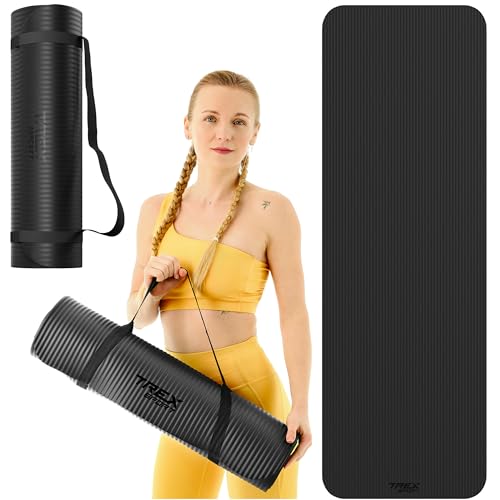 TREX SPORT Gymnastikmatte extra dick und weich | Fitnessmatte 180x60x1cm mit Tragegurt | Yogamatte rutschfest (Black Night) von TREX SPORT