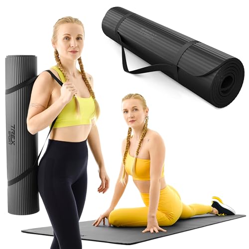 TREX SPORT Gymnastikmatte extra dick und weich | Fitnessmatte 190x80x1cm mit Tragegurt | Yogamatte rutschfest (Black Night) von TREX SPORT