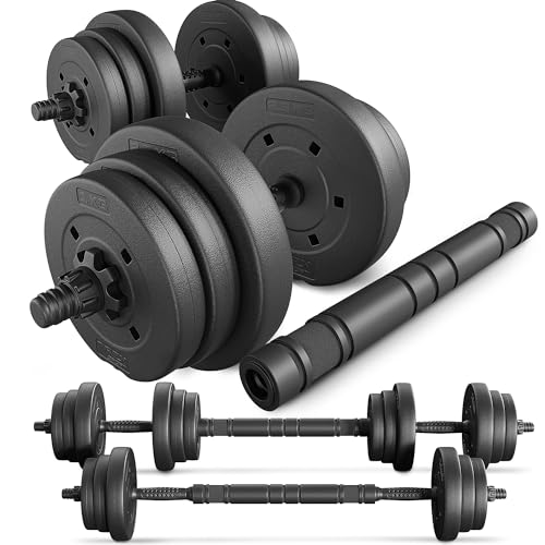 TREX SPORT Hanteln Set | 2er Set Kurzhanteln & Langhantel | 20kg 40kg Hantelset Dumbbell Set mit Verbindungsrohr - 20kg (2x10kg) von TREX SPORT