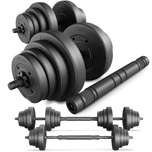 TREX SPORT Hanteln Set | 2er Set Kurzhanteln & Langhantel | 20kg 40kg Hantelset Dumbbell Set mit Verbindungsrohr - 40kg (2x20kg) von TREX SPORT