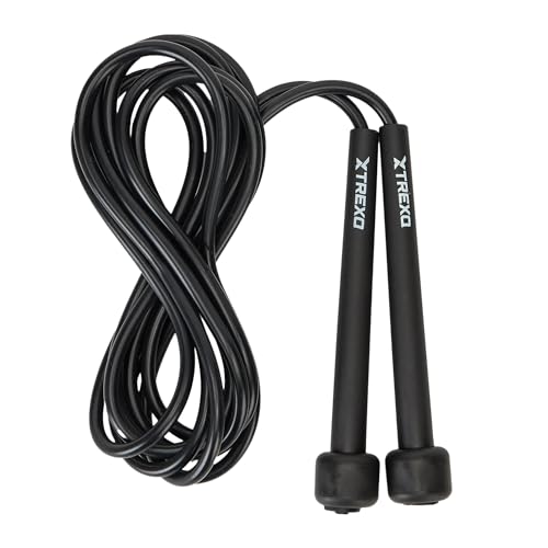 TREXO BASIC Springseil Fitness in Schwarz mit verstellbarer Länge bis zu 275 cm Springseil verstellbar Ideal für das Training Aus PVC und PP mit verstellbaren Griffen Leicht und komfortabel von TREXO