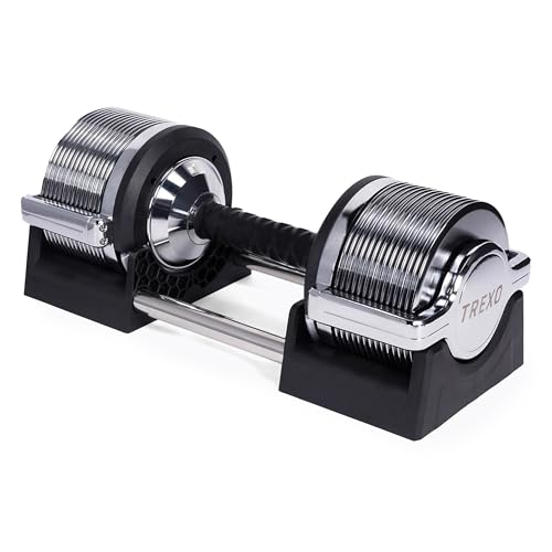 TREXO Chrom Verstellbare Hantel von 3 bis 32 kg, Kurzhantel Verstellbar für Krafttraining mit 30 Einstellstufen Gewichte, Hantel Einstellbar mit Ergonomischem Anti-Rutsch-Griff Für Fitnessübungen TREXO Chrom Verstellbare Hantel von 3 bis 32 kg, Kurzhantel Verstellbar für Krafttraining mit 30 Einstellstufen Gewichte, Hantel Einstellbar mit Ergonomischem Anti-Rutsch-Griff Für Fitnessübungen von TREXO