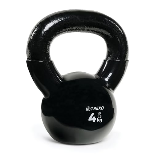 TREXO Kettlebel 4KG Gusseisen mit Vinyl-Beschichtung für vielseitige Übungen zu Hause und Gym Dumbbell Professional Ball Hantel von TREXO