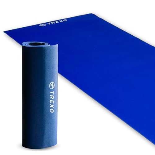 TREXO Strapazierfähige PVC-Yogamatte 61 x 183 cm 6 mm dick blau für Heimübungsverein Pilatesmatte Stretching Gymnastik YM-C01P von TREXO