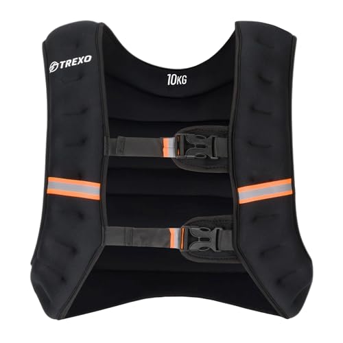 TREXO Trainingsweste mit Gewichten 5kg Stahlkugeln füllen Universalgröße Reflektierende Gurte Gewichte Laufen Krafttraining Schwarz WV-05 von TREXO