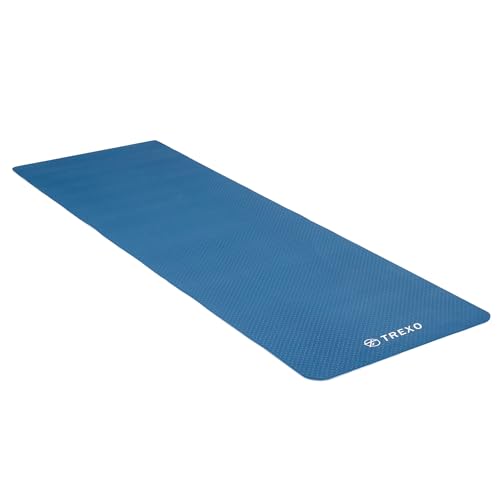 TREXO Weichschaum-Yogamatten TPE 2, 61 x 183 cm, 6 mm dick, zweifarbig, für Indoor-Club Pilates, Stretching, Gymnastik YM-T02N (Blau) von TREXO