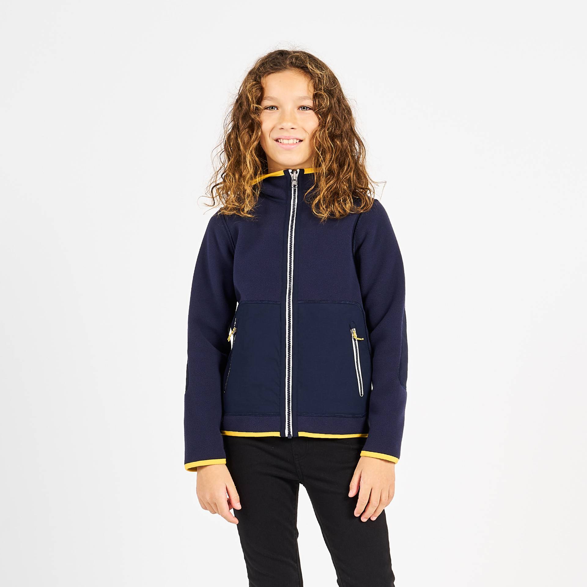 Fleecejacke Segeln Kinder warm wendbar 500 marineblau/gelb von TRIBORD