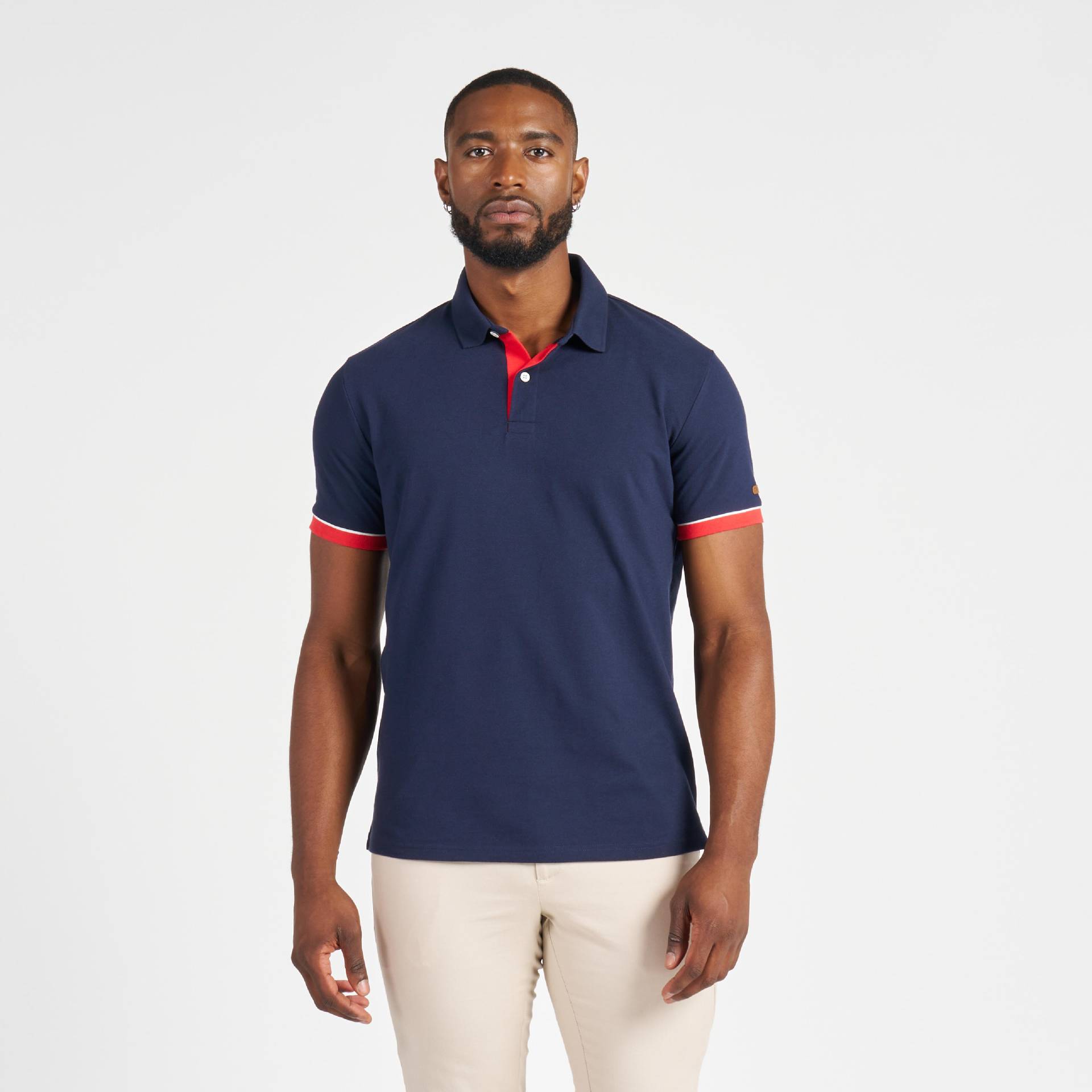 Poloshirt Segeln Herren kurzarm - 100 marineblau/rot von TRIBORD