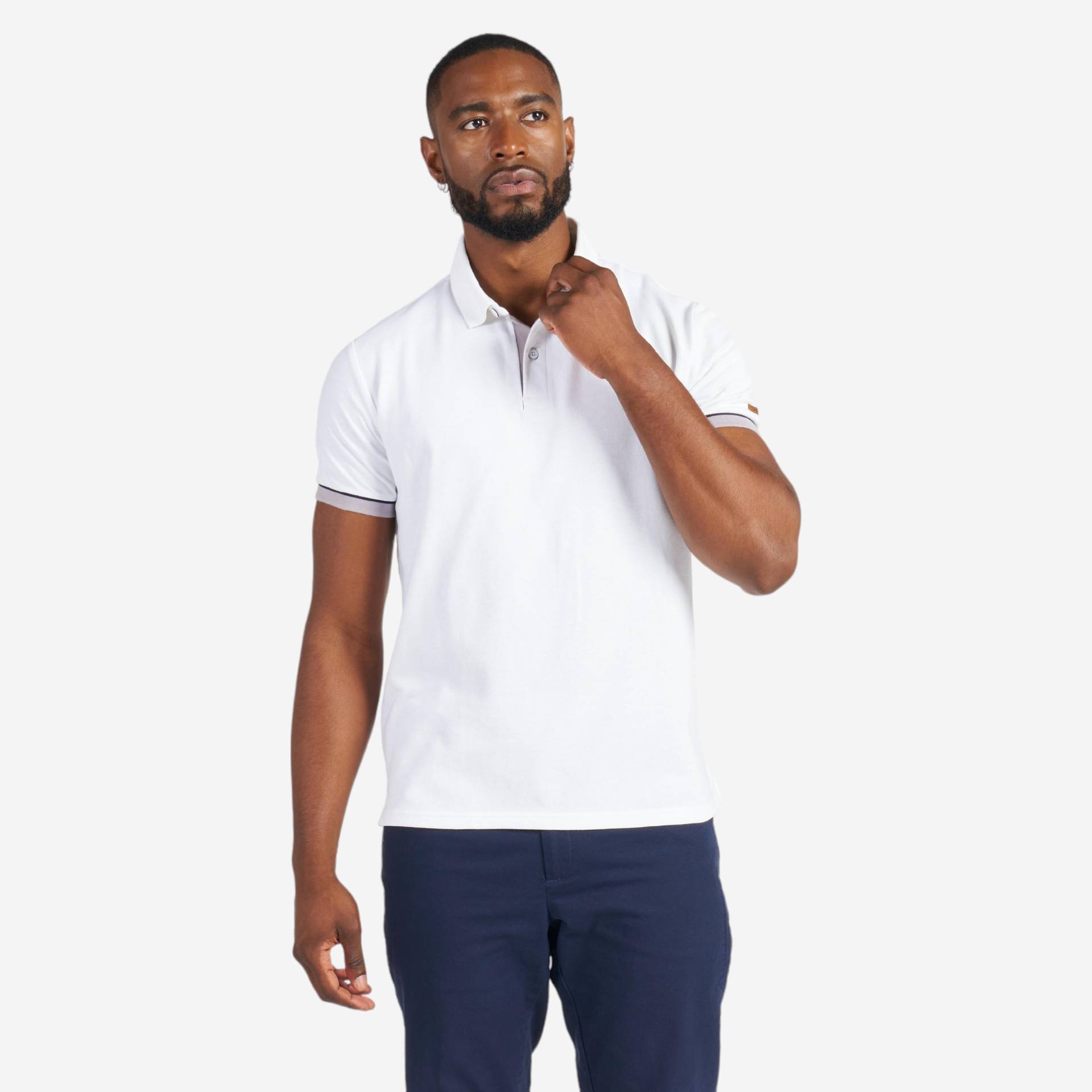 Poloshirt Segeln Herren kurzarm - 100 weiss/grau von TRIBORD