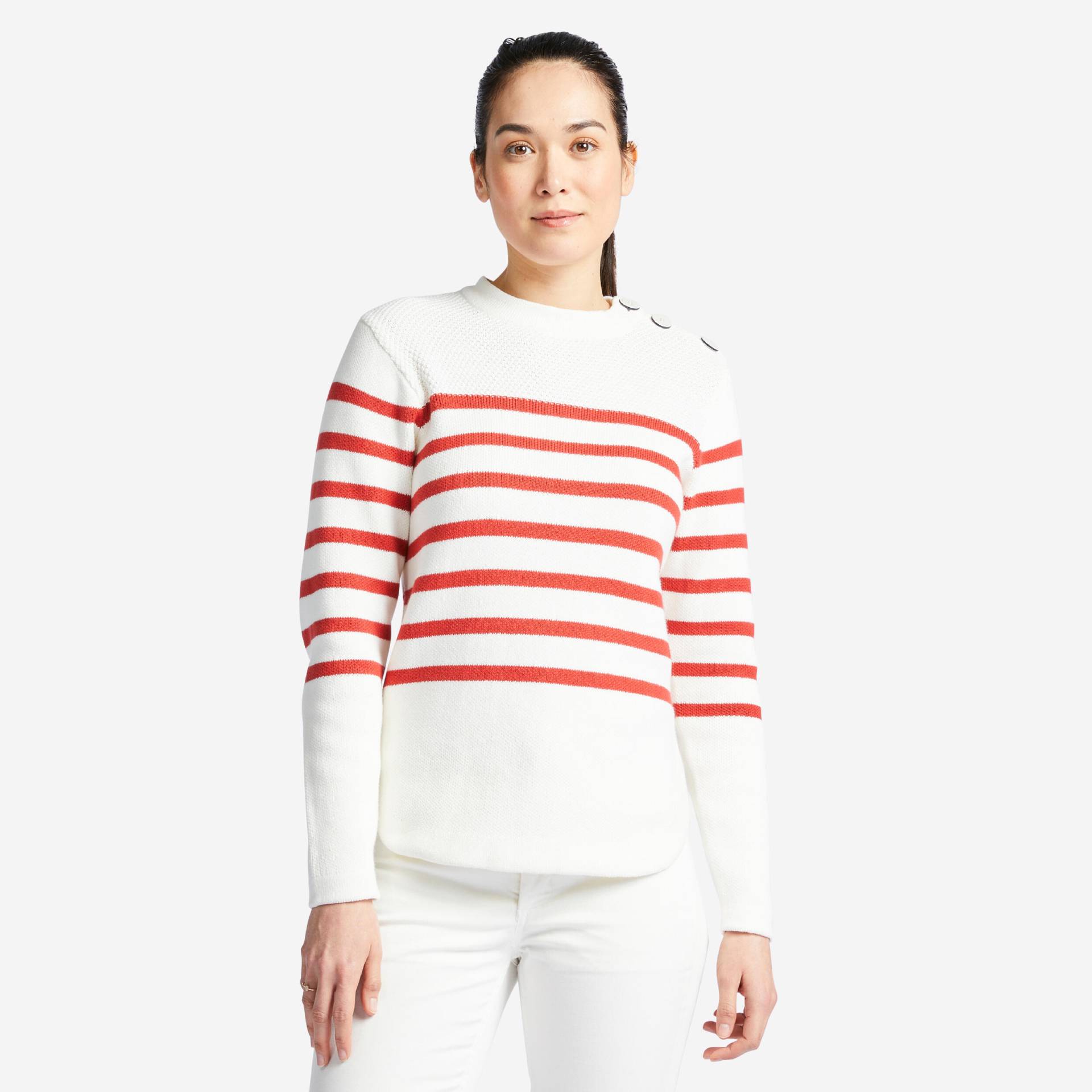 Pullover Segeln Damen weiß/rot gestreift Pullover Segeln Damen weiß/rot gestreift von TRIBORD