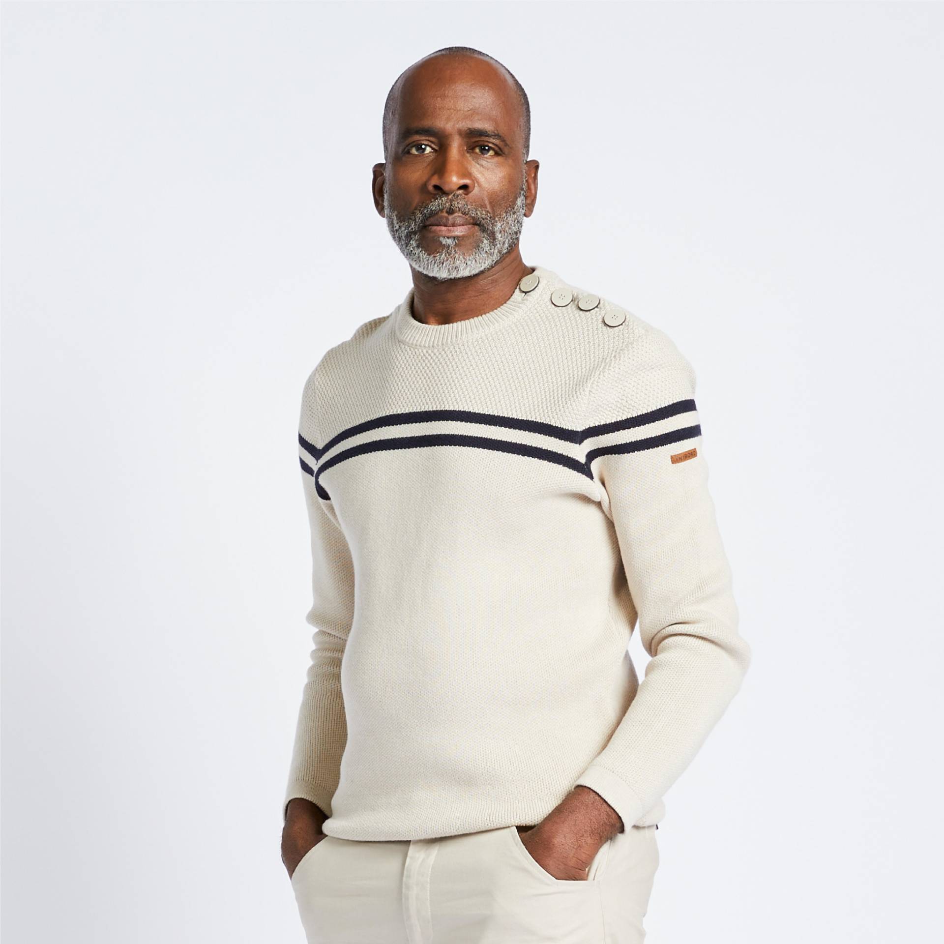 Pullover Segeln Herren beige/blau gestreift Pullover Segeln Herren beige/blau gestreift von TRIBORD