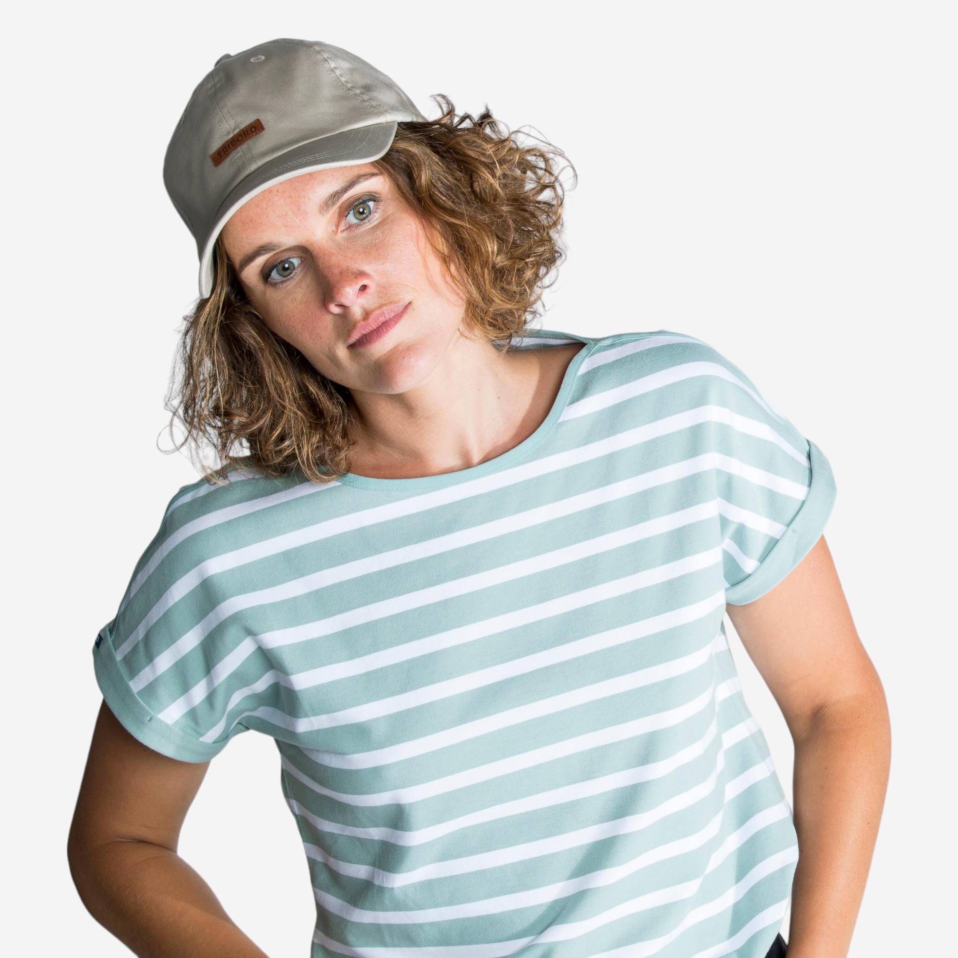 Segelshirt kurzarm Damen 100 weiss/khaki Segelshirt kurzarm Damen 100 weiss/khaki von TRIBORD