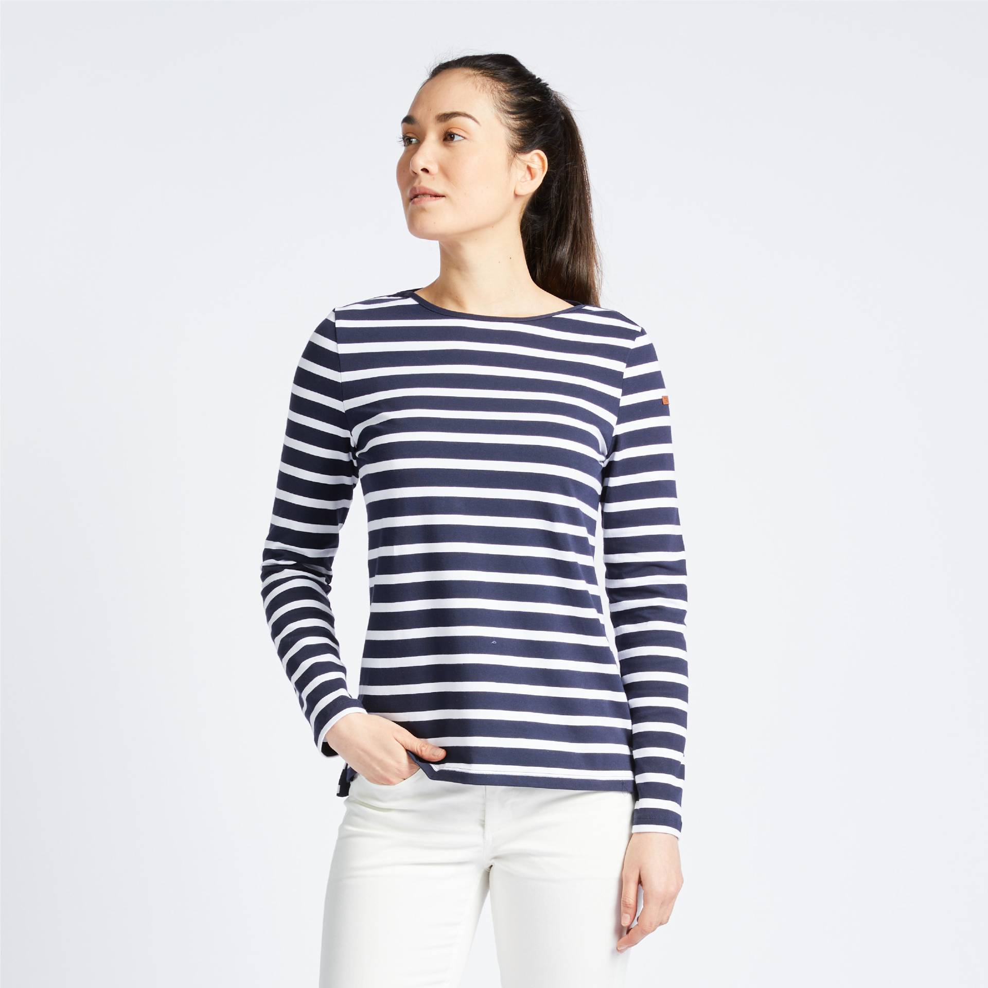 Segelshirt langarm Damen 100 blau/weiss von TRIBORD