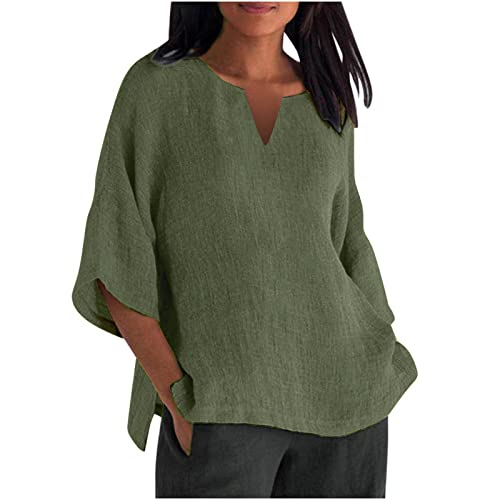 Baumwolle Leinen Longbluse Damen Oberteile Retro Einfarbig Leinenbluse Oversized 3/4 Ärmel Tshirt V-Ausschnitt Bluse Tops Sommer Tunika Shirt T-Shirt Locker Blusenshirt Große Größen Pullover Shirts Baumwolle Leinen Longbluse Damen Oberteile Retro Einfarbig Leinenbluse Oversized 3/4 Ärmel Tshirt V-Ausschnitt Bluse Tops Sommer Tunika Shirt T-Shirt Locker Blusenshirt Große Größen Pullover Shirts von TRIGLICOLEUM