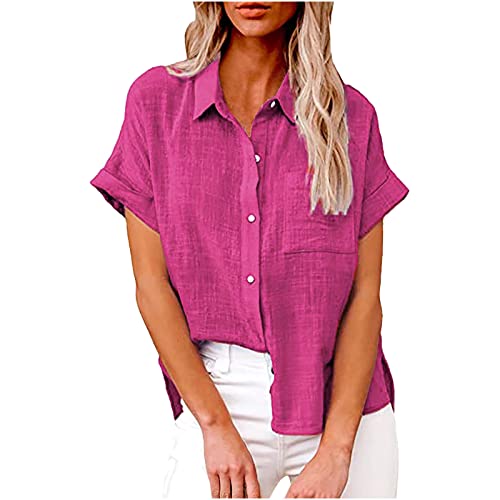 Bluse Damen Einfarbig Hemd Vintage Knöpfe Leinenhemd Baumwolle Leinen Hemdbluse Kurzarm Revers Blusenshirt Locker Bequeme Leinenbluse Sommer Tops Große Größen Shirt Hemden Urlaub Beachwear für Frauen von TRIGLICOLEUM