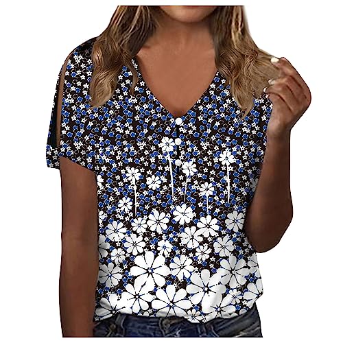Bluse Damen Mode Knopfleiste V-Ausschnitt Shirt Sommer Kurzarm Tshirt Tunika Tops Schulterfrei T-Shirt Oberteile mit Blumendruck Pullover Party Blusentops Teenager Mädchen Blusenshirt Große Größen Bluse Damen Mode Knopfleiste V-Ausschnitt Shirt Sommer Kurzarm Tshirt Tunika Tops Schulterfrei T-Shirt Oberteile mit Blumendruck Pullover Party Blusentops Teenager Mädchen Blusenshirt Große Größen von TRIGLICOLEUM