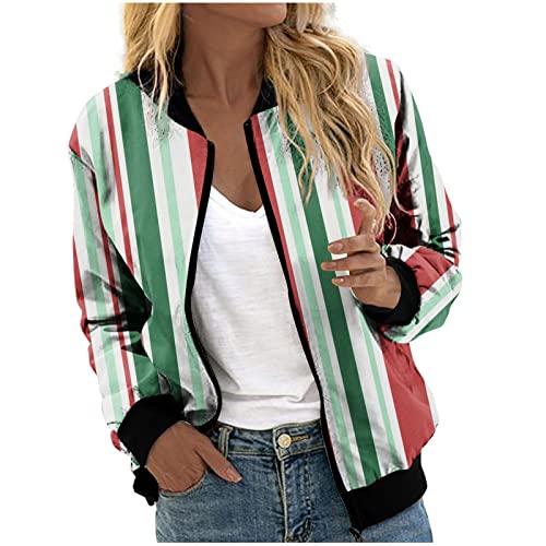 Bomberjacke Damen Bunte Karodruck Kurzjacke Leichte Bomber Jacket Blouson Jacke Stehkragen Fliegerjacke Kurze Übergangsjacke Langärmelig Pilotenjacke Reißverschluss Strickjacke Herbst Winter Mantel von TRIGLICOLEUM