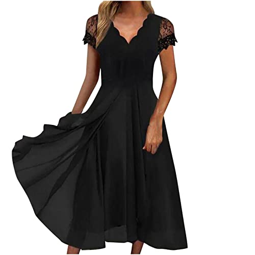 Damen Kleider Spitzenkleid Chiffon Cocktailkleid Abendkleider für Hochzeit Elegant Brautjungfernkleider Kurzarm V-Ausschnitt Partykleid Lange Kleid Festliches Ballkleid Swing Midikleid Große Größen von TRIGLICOLEUM