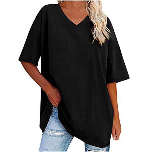 Damen Longbluse Einfarbig Oversize Tunika Kurzarm V-Ausschnitt Longshirt Tshirt Lässig Bluse Tops Sommer Lange Shirt T-Shirt Locker Longtops Pullover Casual Oberteile Blusentops Sportshirt für Frauen Damen Longbluse Einfarbig Oversize Tunika Kurzarm V-Ausschnitt Longshirt Tshirt Lässig Bluse Tops Sommer Lange Shirt T-Shirt Locker Longtops Pullover Casual Oberteile Blusentops Sportshirt für Frauen von TRIGLICOLEUM