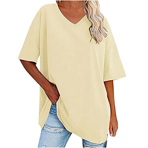Damen Longbluse Einfarbig Oversize Tunika Kurzarm V-Ausschnitt Longshirt Tshirt Lässig Bluse Tops Sommer Lange Shirt T-Shirt Locker Longtops Pullover Casual Oberteile Blusentops Sportshirt für Frauen Damen Longbluse Einfarbig Oversize Tunika Kurzarm V-Ausschnitt Longshirt Tshirt Lässig Bluse Tops Sommer Lange Shirt T-Shirt Locker Longtops Pullover Casual Oberteile Blusentops Sportshirt für Frauen von TRIGLICOLEUM