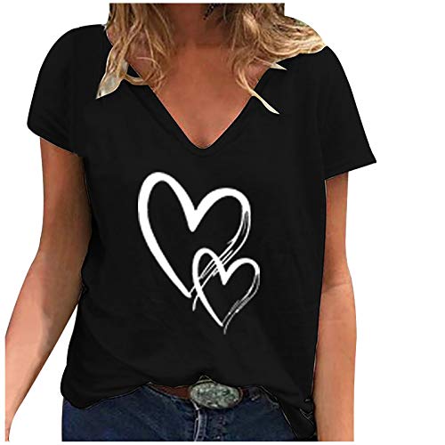 Damen Oberteile Sommer Bluse Süße Liebe Herz Drucken T-Shirt Kurzer Ärmel Tshirt V-Ausschnitt Pullover Locker Casual Longtops Tee Tops Basic Shirt Tunika T-Shirts Blusentops Große Größen für Party Damen Oberteile Sommer Bluse Süße Liebe Herz Drucken T-Shirt Kurzer Ärmel Tshirt V-Ausschnitt Pullover Locker Casual Longtops Tee Tops Basic Shirt Tunika T-Shirts Blusentops Große Größen für Party von TRIGLICOLEUM