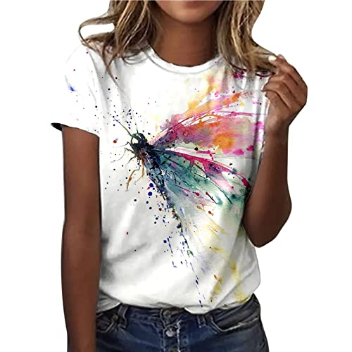 Damen Oberteile Sommer Tshirt Kurzarm Bluse mit Rundhalsausschnitt Bunte Blumen Drucken T-Shirt Tee Tops Pullover Teenager Mädchen Pulli Tunika Shirt Freizeit T Shirts Longbluse für Frauen von TRIGLICOLEUM