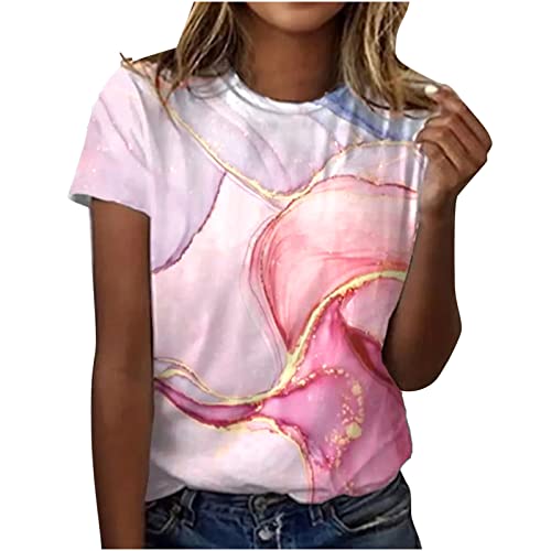 Damen Sommer Oberteile Tshirt Bunte Blumen Drucken Bluse Kurzarm T-Shirt mit Rundhalsausschnitt Tee Tops Pullover Teenager Mädchen Pulli Tunika Shirt Lose Bequem T-Shirts Sportshirt für Frauen von TRIGLICOLEUM