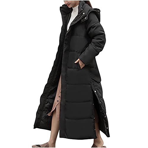 Daunenjacke Damen Mode Lange Einfarbige Winterjacke Steppjacke mit Kapuze Knopf Schlitz Wintermantel Warme Dicke Mantel Knöchellange Jacke Pufferjacke mit Reißverschluss Langarm Oberbekleidung von TRIGLICOLEUM