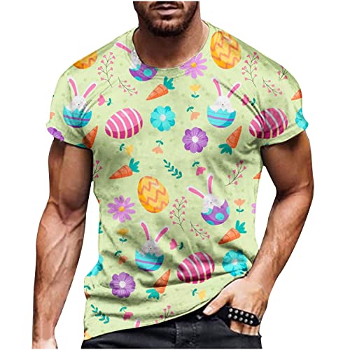 Frohe Ostern T-Shirt Herren Sommer Bluse Oberteile Mode Osterhase Osterei Druck Tops Tunika Kurzarm Tshirt Rundhalsausschnitt Pullover Normale Passform Shirt Eifarben T Shirts Streetwear Große Größen von TRIGLICOLEUM