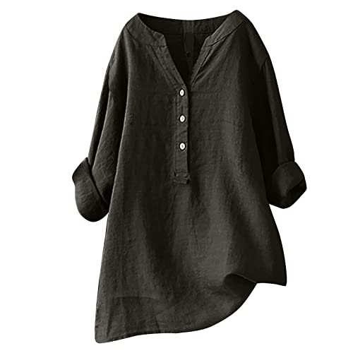 Lange Leinenbluse Damen Vintage Einfarbig Oversize Tshirt Baumwolle Leinen Bluse Sommer Tunika Shirt Langarm V-Ausschnitt T-Shirt Locker Blusenshirt Große Größen Pullover Tops Longbluse Hemd 5XL Lange Leinenbluse Damen Vintage Einfarbig Oversize Tshirt Baumwolle Leinen Bluse Sommer Tunika Shirt Langarm V-Ausschnitt T-Shirt Locker Blusenshirt Große Größen Pullover Tops Longbluse Hemd 5XL von TRIGLICOLEUM