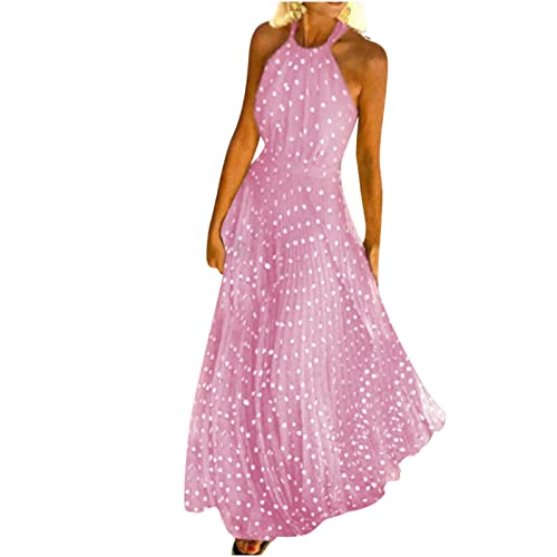 Neckholder Kleid Damen Strandkleid mit Boho Punktdruck Sexy Rückenfreies Partykleid Faltenkleid mit Hoher Taille Fließendes Langes Maxikleid Undichtes Schulter Swing Kleider Ärmelloses Sommerkleid Neckholder Kleid Damen Strandkleid mit Boho Punktdruck Sexy Rückenfreies Partykleid Faltenkleid mit Hoher Taille Fließendes Langes Maxikleid Undichtes Schulter Swing Kleider Ärmelloses Sommerkleid von TRIGLICOLEUM
