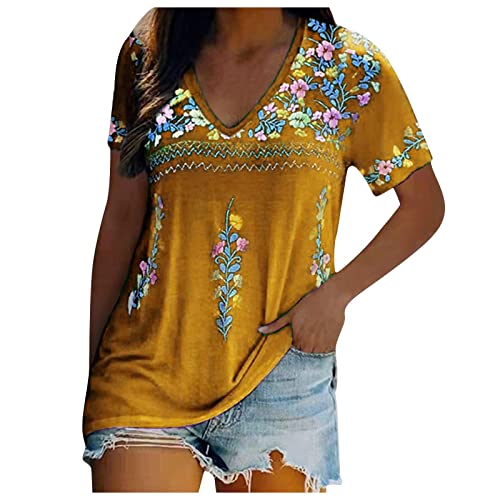 Oberteile Damen Sommer Bluse Ethno Stil T-Shirt Kurzärmeliges V-Ausschnitt Tshirt Tee Tops Lose Bequeme Longtops Pullover Tunika All Match Shirt Bunte T Shirts Blusentops Blusen für Party Oberteile Damen Sommer Bluse Ethno Stil T-Shirt Kurzärmeliges V-Ausschnitt Tshirt Tee Tops Lose Bequeme Longtops Pullover Tunika All Match Shirt Bunte T Shirts Blusentops Blusen für Party von TRIGLICOLEUM